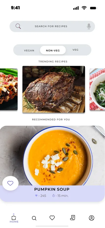Recipe App home screen